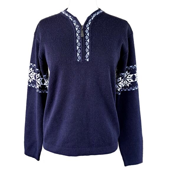 Meister 1/4 Zip Wool Blend Sweater Size Medium Nordic Snowflake - Picture 1 of 9